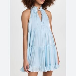 Cinq A Sept Phyllis Babydoll Mini Tiered Swing Dress Size 6 Light Blue NEW!